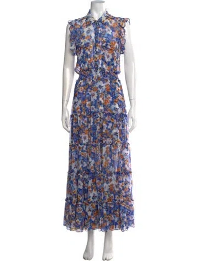 Pre-owned Misa Floral Print Long Dress In Blue