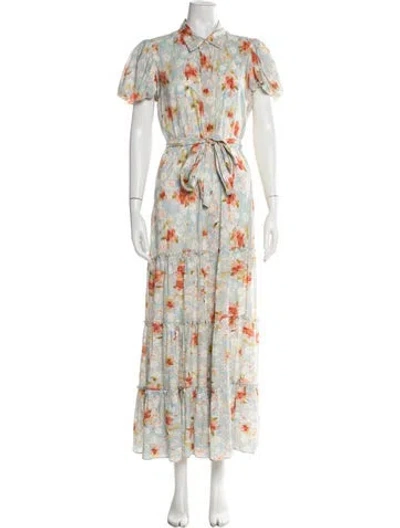 Pre-owned Misa Floral Print Long Dress In Blue