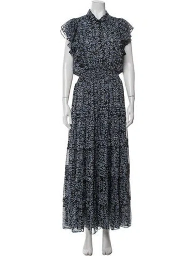 Pre-owned Misa Floral Print Long Dress In Blue