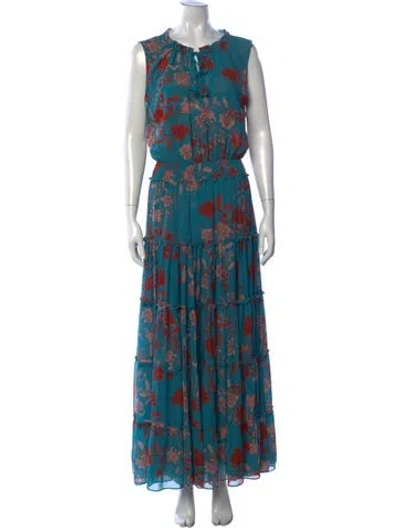 Pre-owned Misa Floral Print Long Dress In Blue