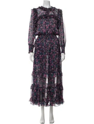 Pre-owned Misa Floral Print Long Dress In Blue