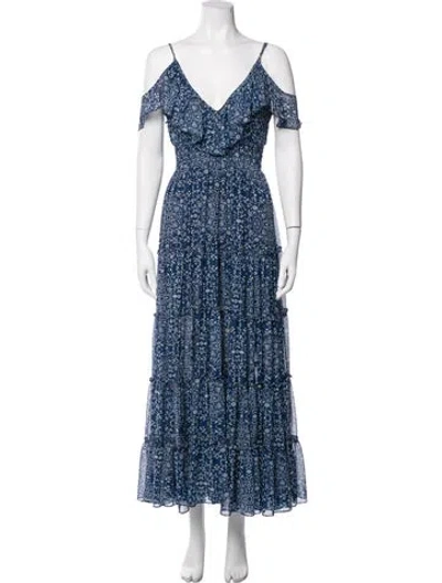 Pre-owned Misa Floral Print Long Dress In Blue
