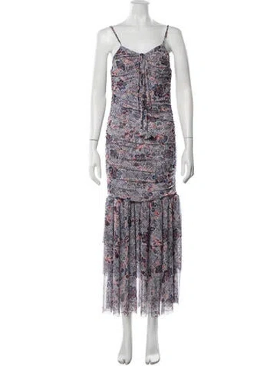 Pre-owned Misa Floral Print Long Dress In Blue