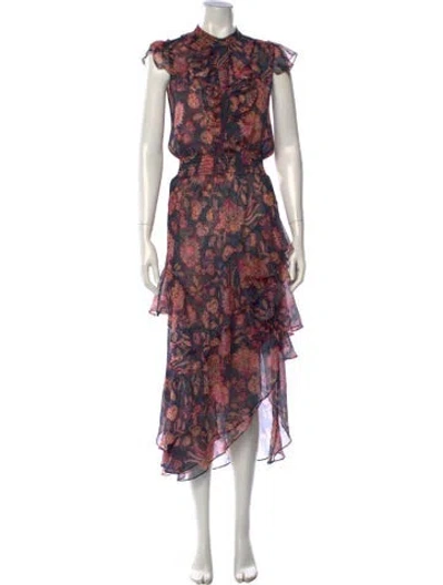 Pre-owned Misa Floral Print Long Dress In Blue