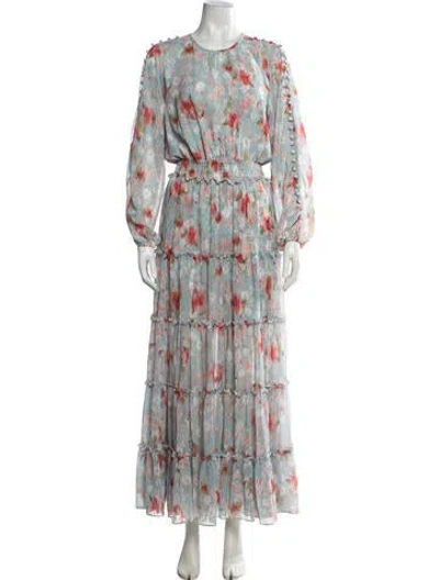 Pre-owned Misa Floral Print Long Dress In Blue