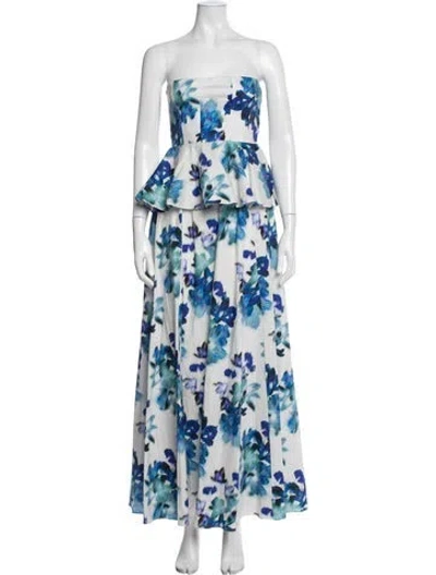 Pre-owned Misa Floral Print Long Dress In Blue