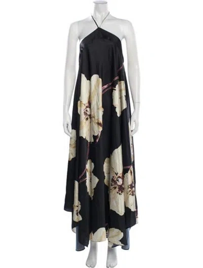 Pre-owned Misa Floral Print Long Dress In Blue