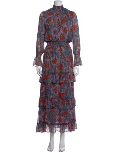 Pre-owned Misa Floral Print Long Dress In Blue/metallic