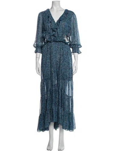 Pre-owned Misa Floral Print Long Dress In Blue/metallic