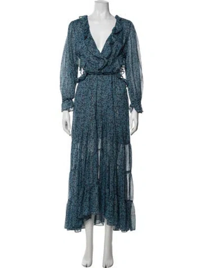 Pre-owned Misa Floral Print Long Dress In Blue/metallic