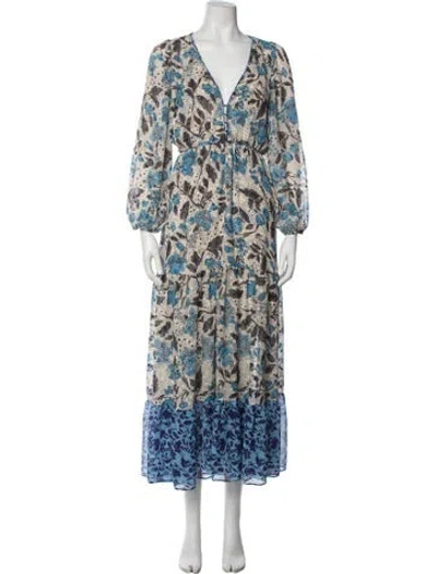 Pre-owned Misa Floral Print Long Dress In Blue/neutrals