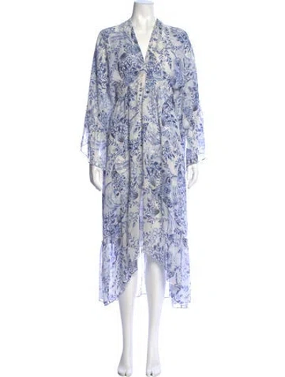 Pre-owned Misa Floral Print Long Dress In Blue/white