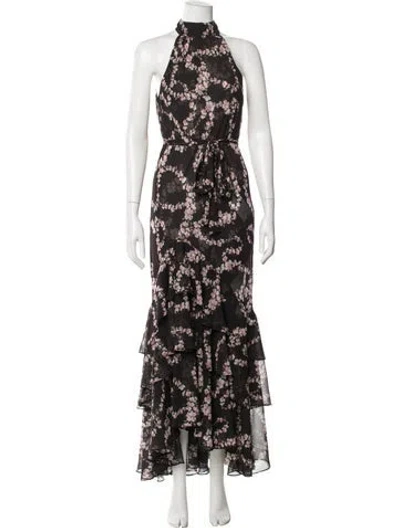 Pre-owned Misa Floral Print Long Dress In Brown