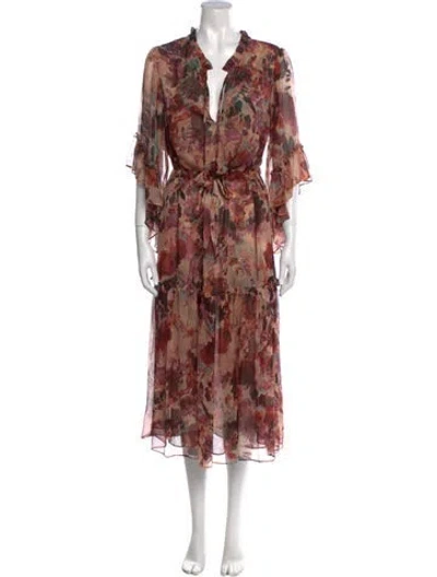 Pre-owned Misa Floral Print Long Dress In Burgundy