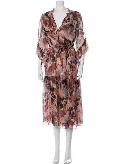 Pre-owned Misa Floral Print Long Dress In Burgundy
