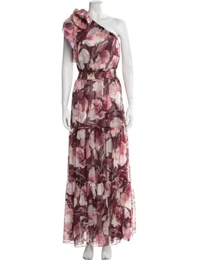Pre-owned Misa Floral Print Long Dress In Burgundy