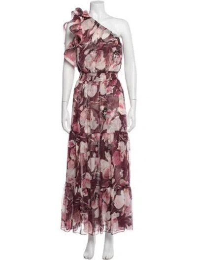 Pre-owned Misa Floral Print Long Dress In Burgundy