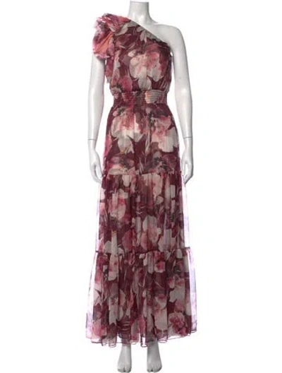 Pre-owned Misa Floral Print Long Dress In Burgundy