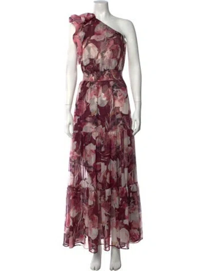 Pre-owned Misa Floral Print Long Dress In Burgundy