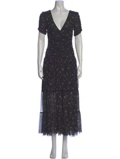 Pre-owned Misa Floral Print Long Dress In Gray