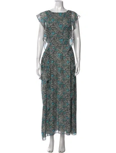 Pre-owned Misa Floral Print Long Dress In Gray