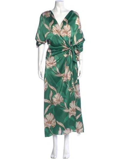 Pre-owned Misa Floral Print Long Dress In Green