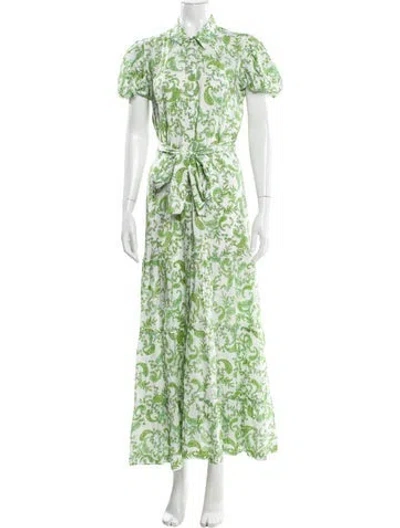 Pre-owned Misa Floral Print Long Dress In Green