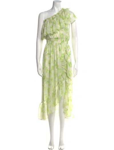 Pre-owned Misa Floral Print Long Dress In Green