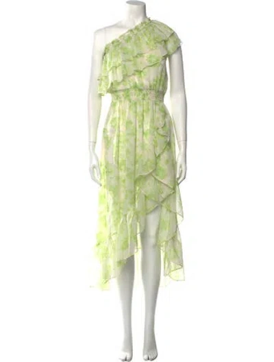 Pre-owned Misa Floral Print Long Dress In Green