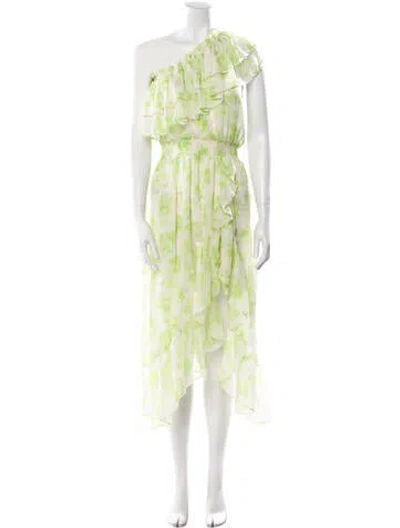 Pre-owned Misa Floral Print Long Dress In Green