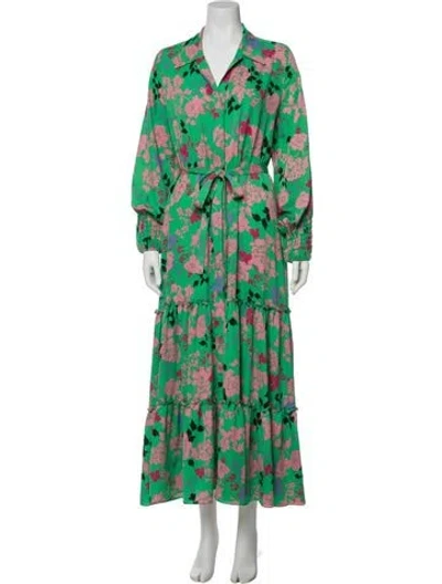 Pre-owned Misa Floral Print Long Dress In Green