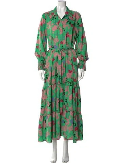 Pre-owned Misa Floral Print Long Dress In Green