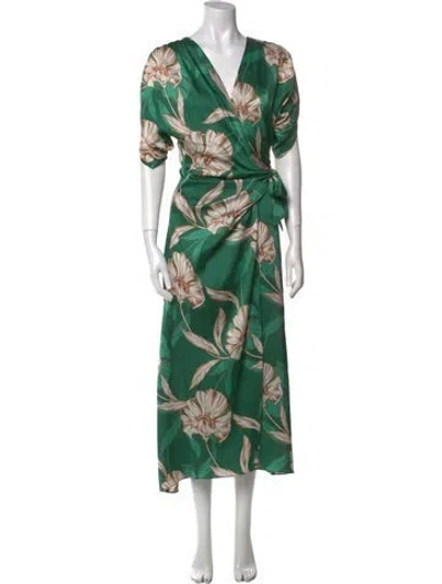 Pre-owned Misa Floral Print Long Dress In Green