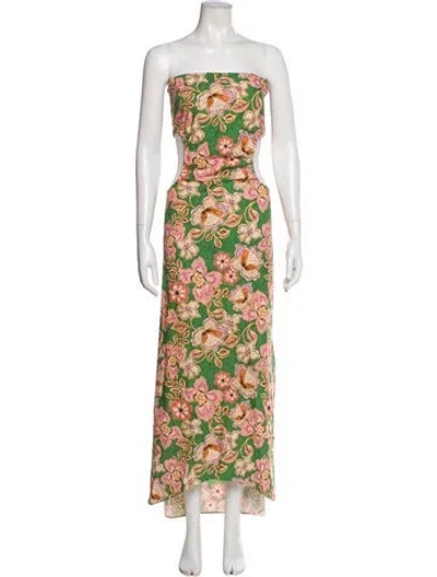 Pre-owned Misa Floral Print Long Dress In Green