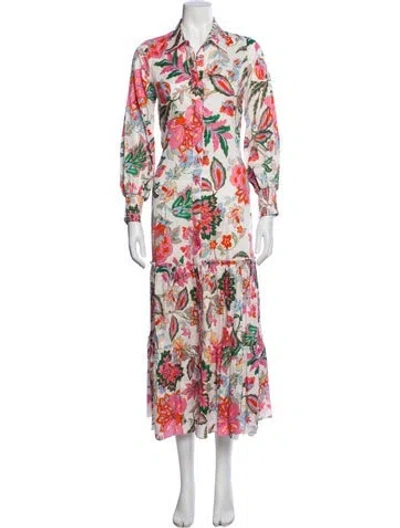 Pre-owned Misa Floral Print Long Dress In Green