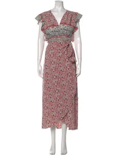 Pre-owned Misa Floral Print Long Dress In Green