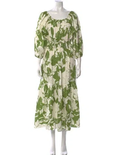 Pre-owned Misa Floral Print Long Dress In Green