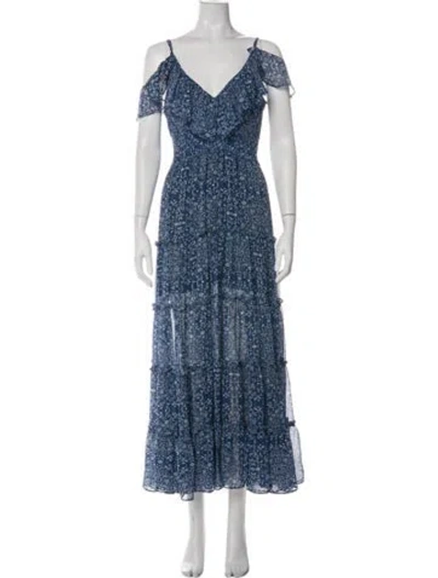 Pre-owned Misa Floral Print Long Dress In Green