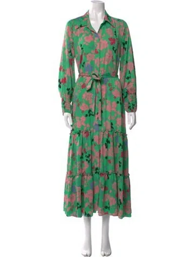 Pre-owned Misa Floral Print Long Dress In Green