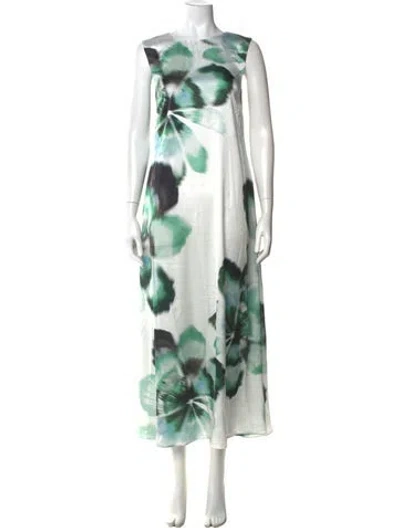 Pre-owned Misa Floral Print Long Dress In Green