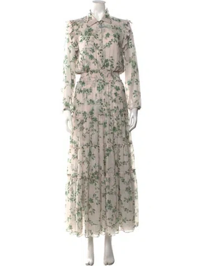 Pre-owned Misa Floral Print Long Dress In Green