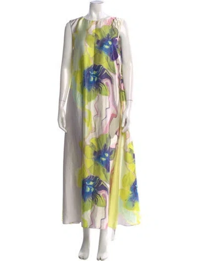 Pre-owned Misa Floral Print Long Dress In Green