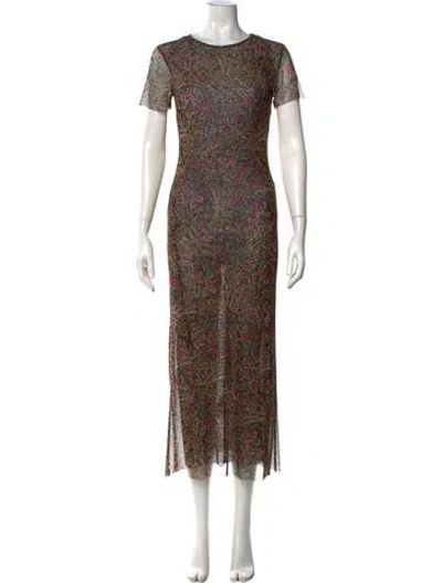 Pre-owned Misa Floral Print Long Dress In Green
