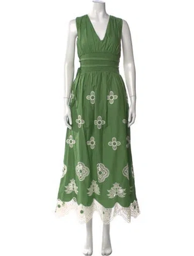 Pre-owned Misa Floral Print Long Dress In Green