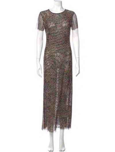Pre-owned Misa Floral Print Long Dress In Green