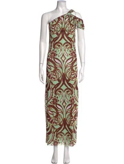 Pre-owned Misa Floral Print Long Dress In Green