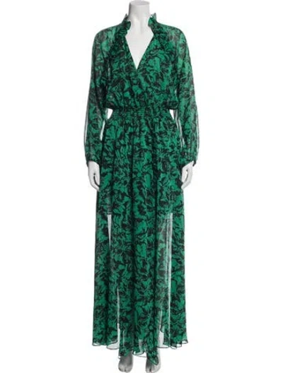 Pre-owned Misa Floral Print Long Dress In Green