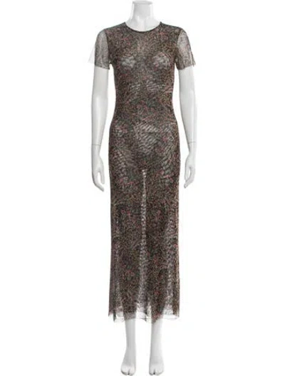 Pre-owned Misa Floral Print Long Dress In Green