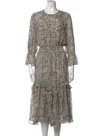 Pre-owned Misa Floral Print Long Dress In Green