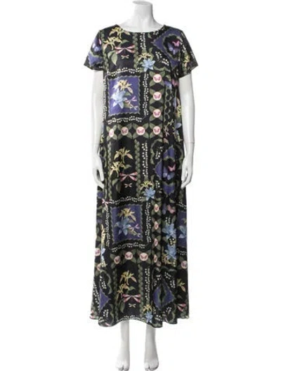 Pre-owned Misa Floral Print Long Dress In Green